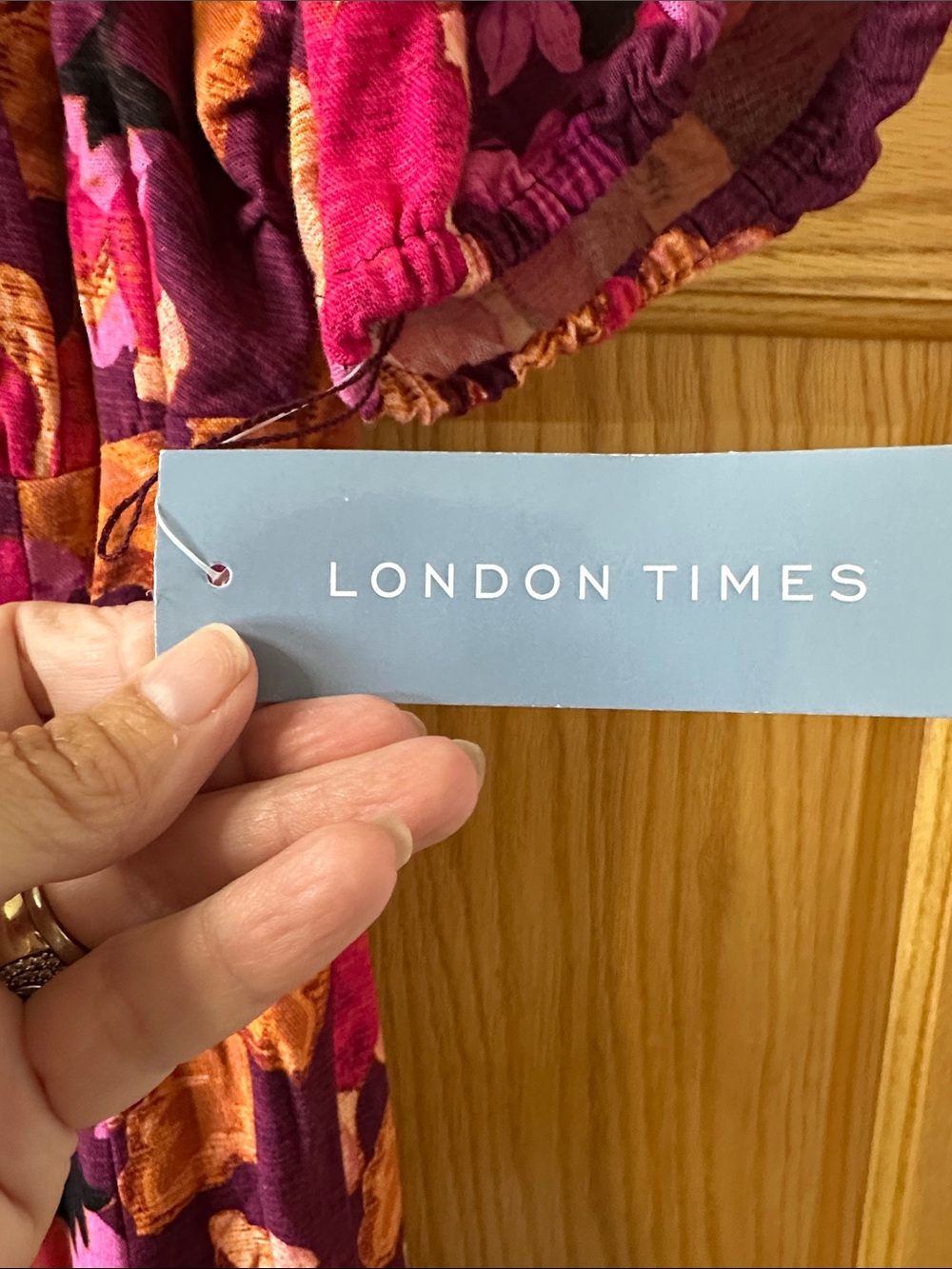London Times Purple Floral Maxi Dress with Pink & Orange Accents - Picture 2 of 5